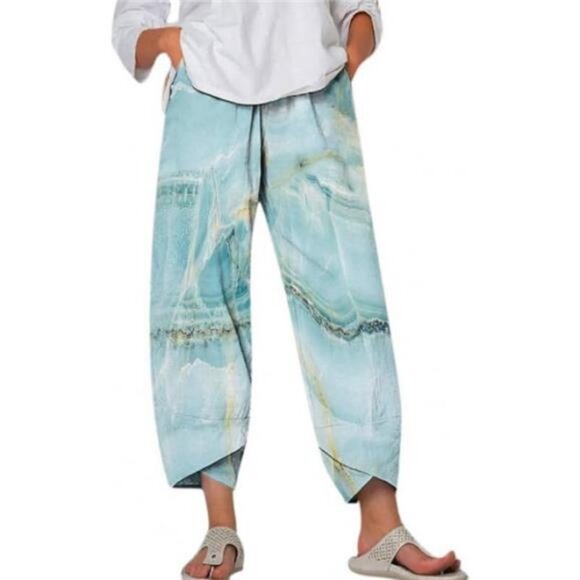 ZOCAVIA Women's Cotton Linen Capri Pants Casual Cropped Baggy Trousers Comfy - Picture 2 of 2